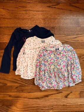 GAP Girls' Navy, Cream & Multicolor Long Sleeve Tops - 3-Pack Bundle